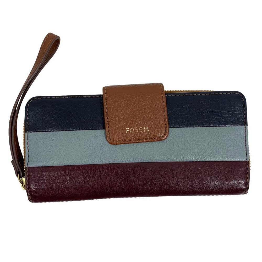 FOSSIL Madison zip clutch wristlet Leather wallet PATCHWORK